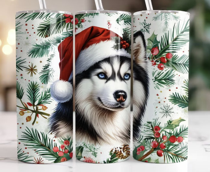 Christmas Dogs with Santa hats